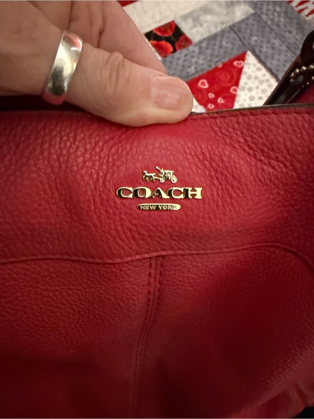 Coach Red Pebble Leather Shoulder Bag with Silver Hardware - Picture 7 of 10